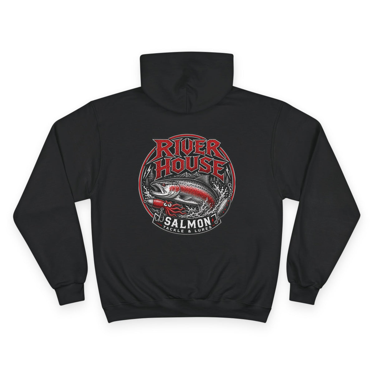 River House Salmon Lodge Champion Hoodie – River House Tackle Co. product view 2