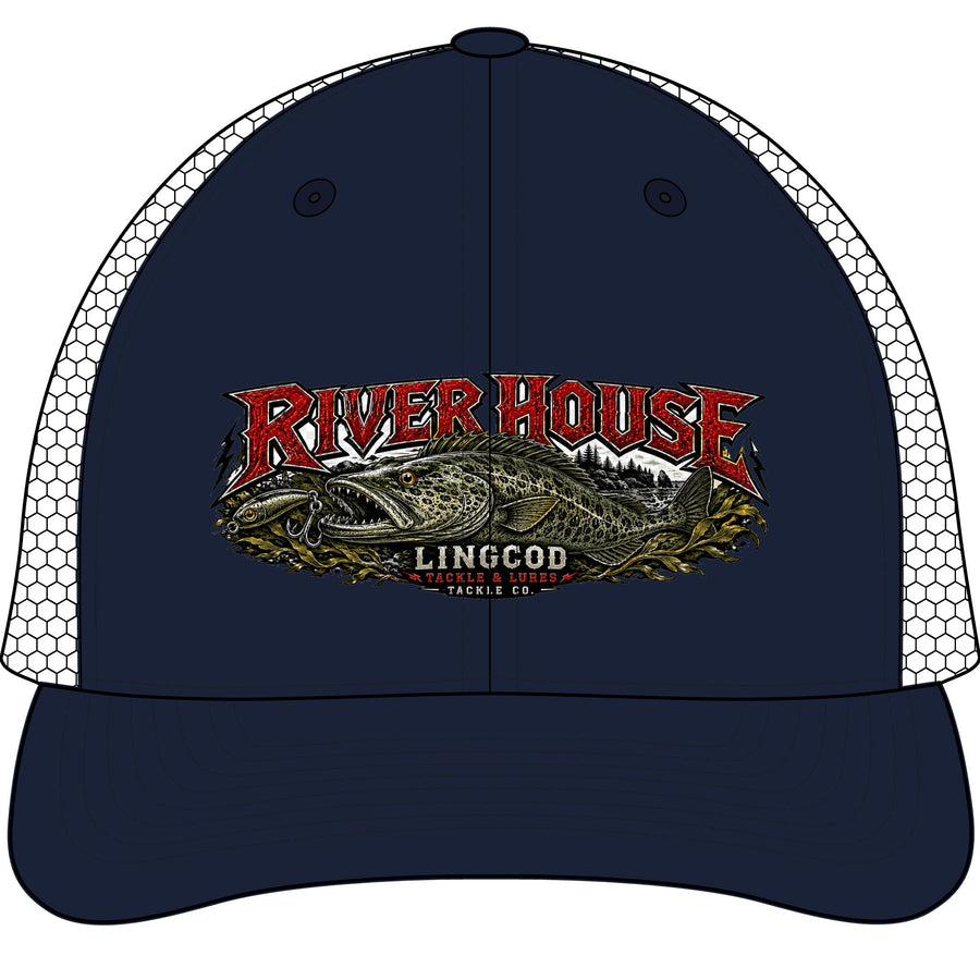 River House Lingcod No-Button Trucker Hat — front view
