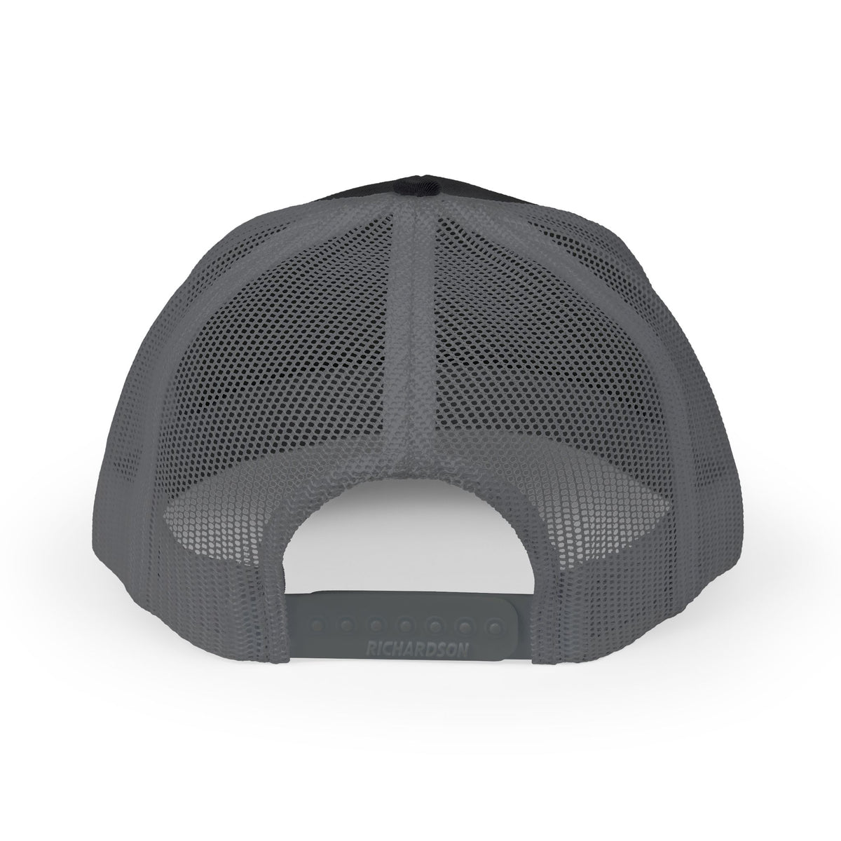 Gray mesh back and adjustable snap closure of the River House Albacore Tuna trucker hat