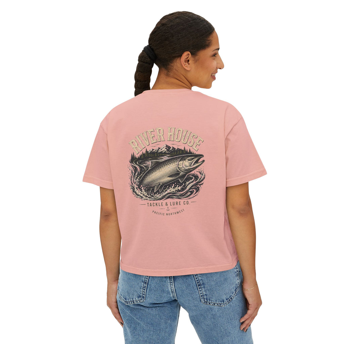 River House Fishing Tee — Women's Boxy Shirt with Vintage Fish Graphic – River House Tackle Co. product view 2