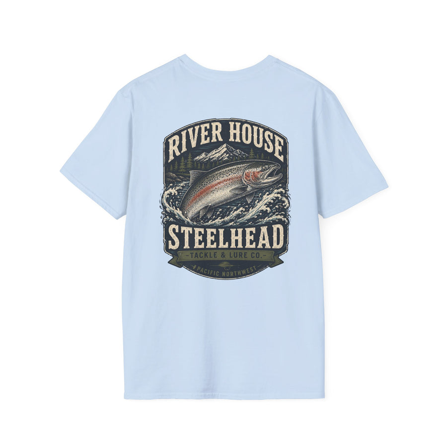 River House Cabin with Steelhead classic Unisex Softstyle Tee – River House Tackle Co. product view 20