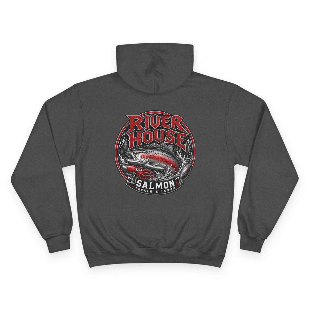 River House Salmon Lodge Champion Hoodie – River House Tackle Co. product view 1