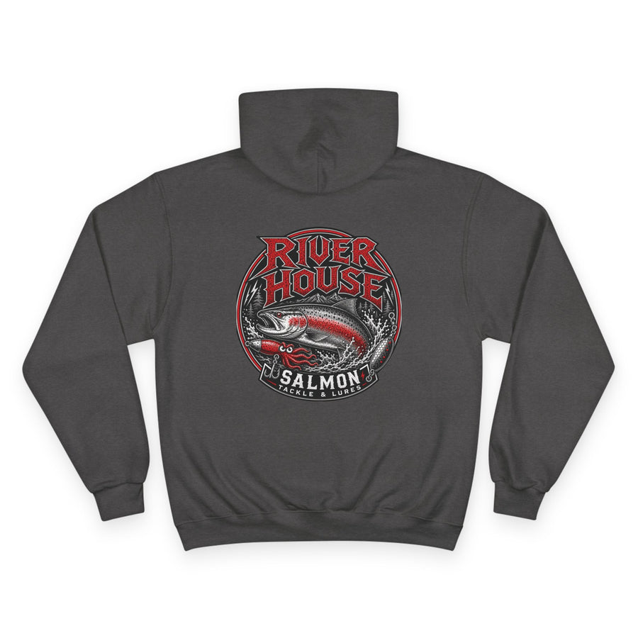 River House Salmon Lodge Champion Hoodie – River House Tackle Co. product view 1