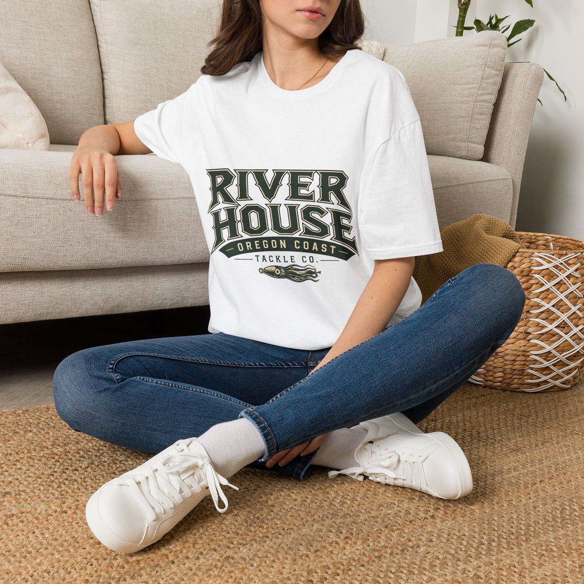 River House Oregon Coast Two-Sided Fishing Tee — front view